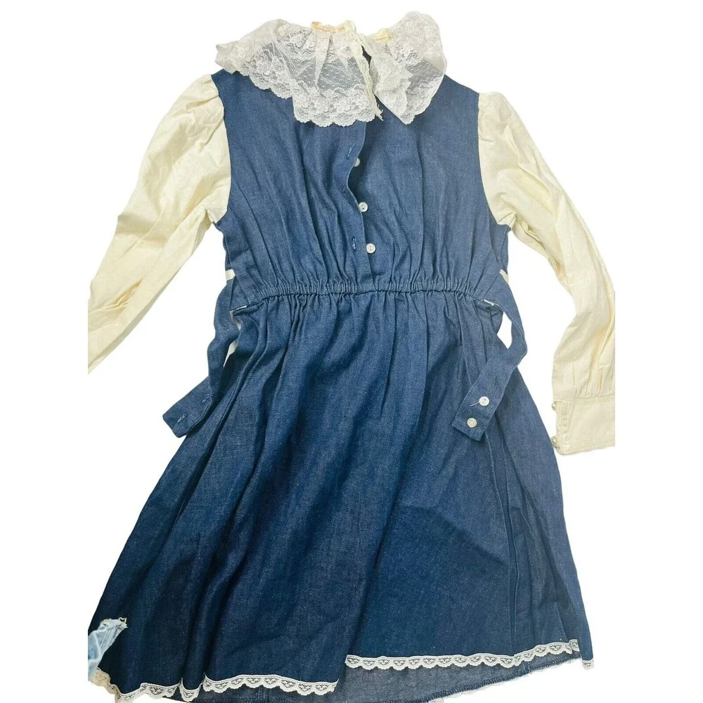 Vintage Gunne Sax Girls Dress 6x Denim Ruffle Pearl Button Vintage Gunne
